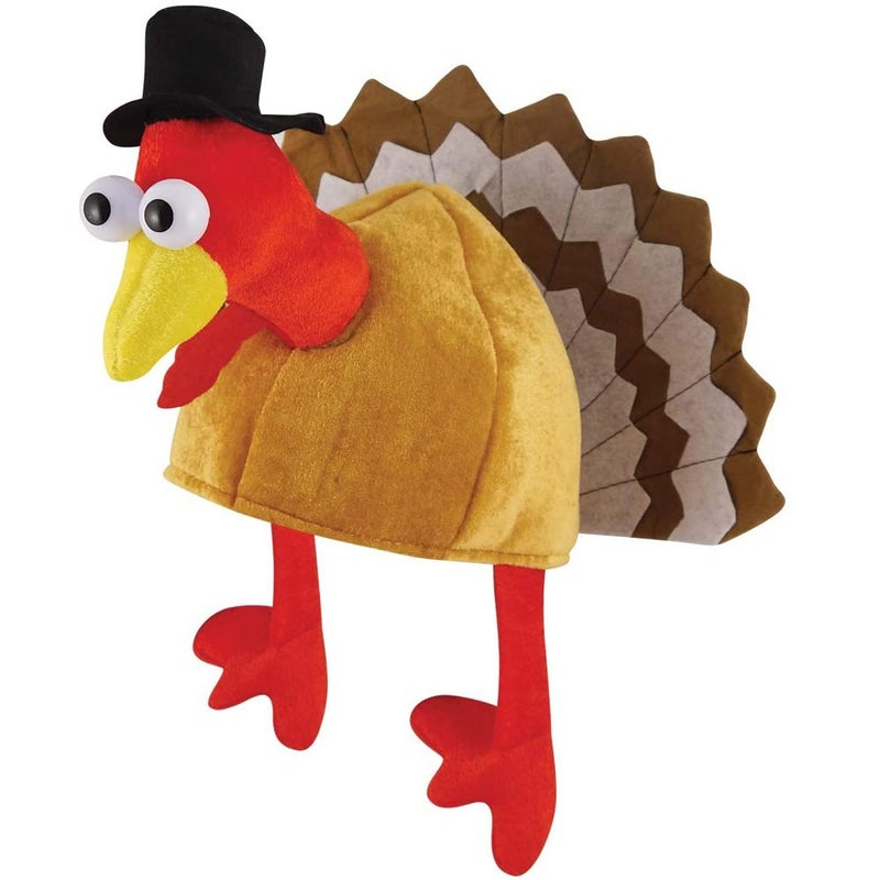 Asekonc Plush Turkey Thanksgiving Hat With Head, Legs And Tail Fancy Dress Accessory,Thanksgiving Party Costume, Outfit and Dress - Image 1